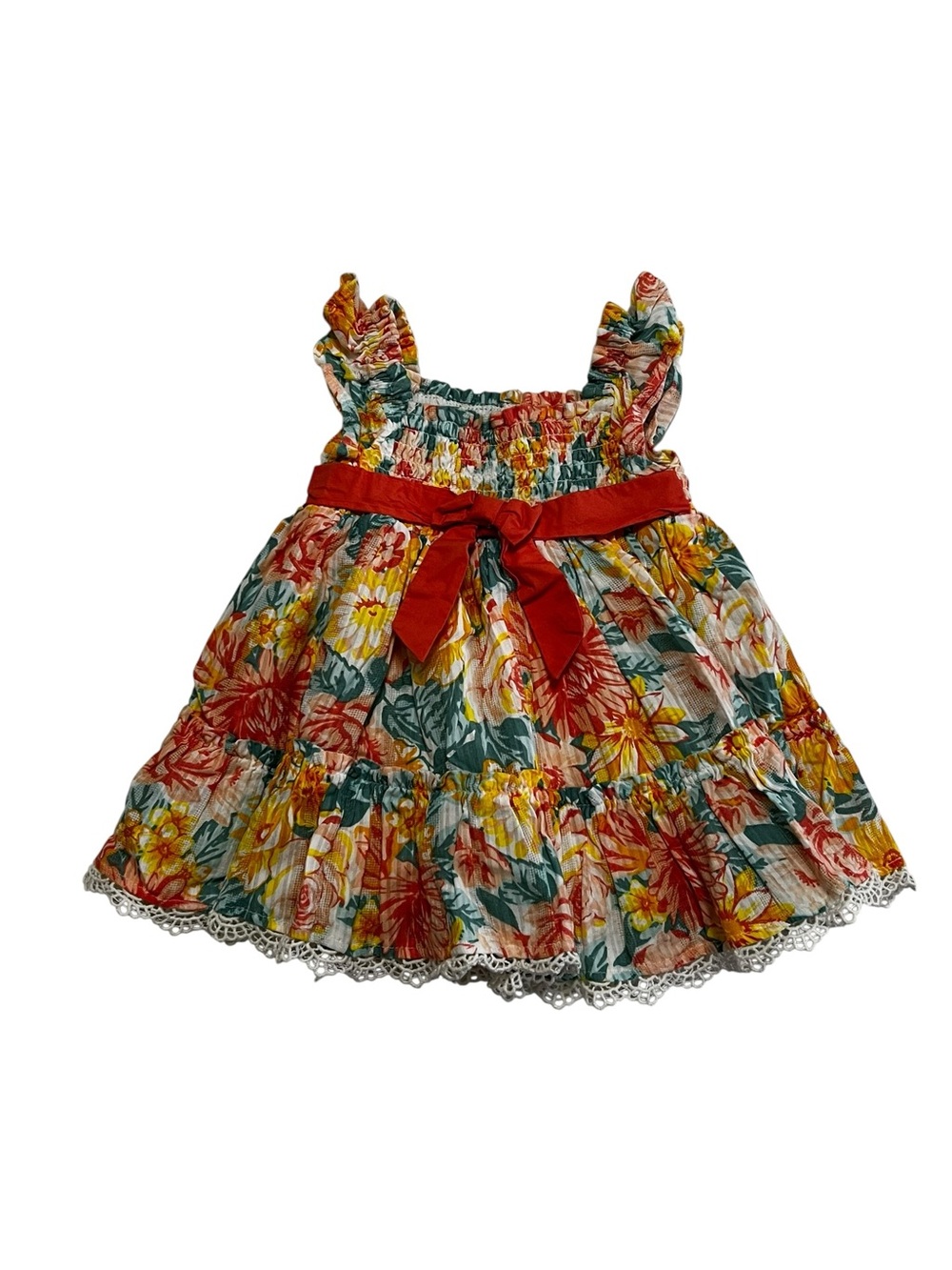 Baby Girls Dress 3 M Floral Sundress‎ with Red Waist Bow and bloomers